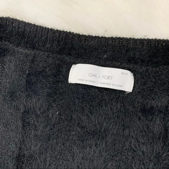 Oak and Fort Fuzzy Sweater V-neck Brushed Knit Black pullover fluffy Size XS - Picture 13 of 16